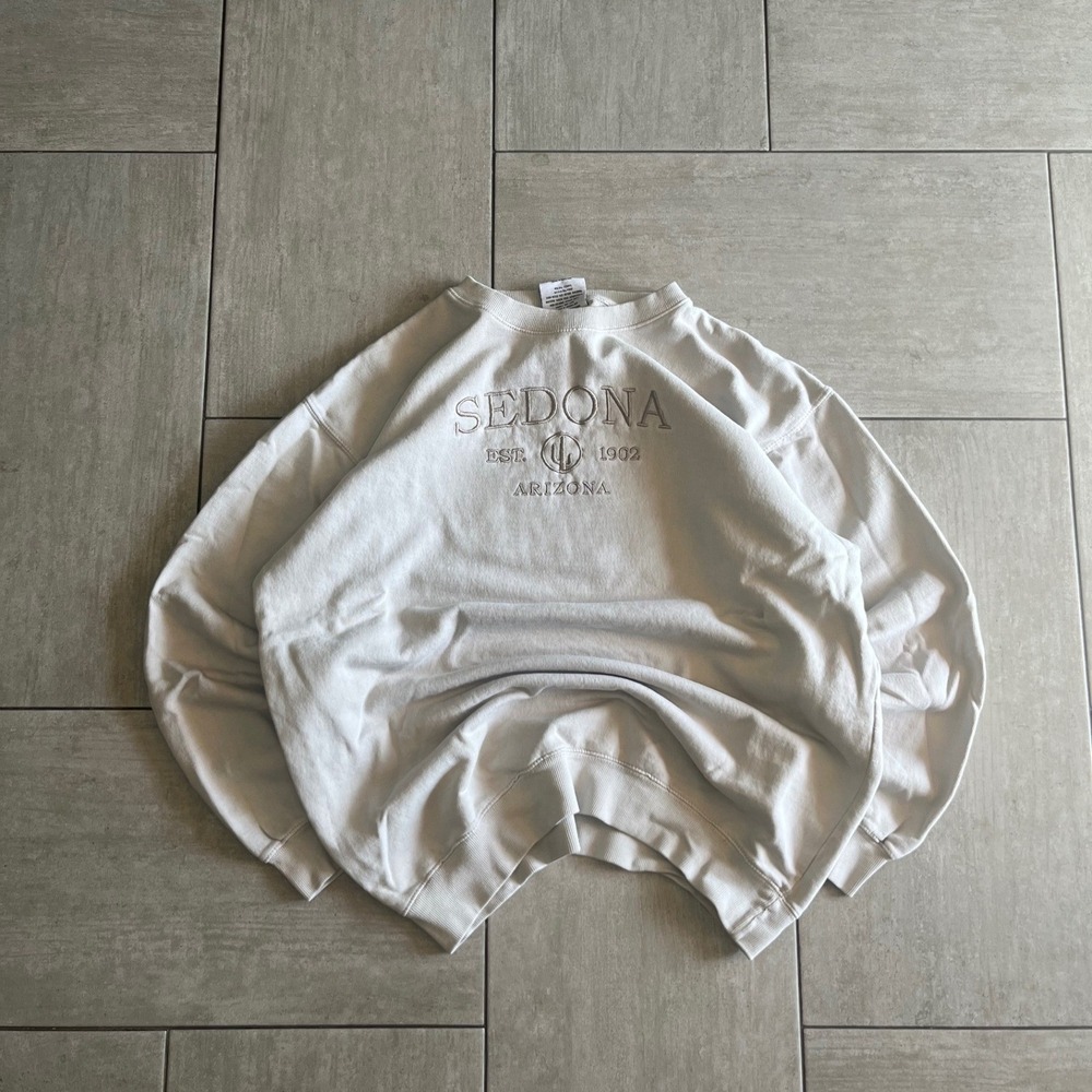 Tribe Sedona Arizona Embroidered Vintage Washed Sweatshirt Cream XL